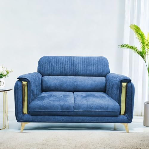 Image of Casaliving Gelio 2 Seater Sofa Set for Living Room (Blue Colour) Premium Fabric Sofa