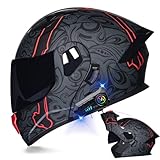 Full-Face Flip-Up Motorcycle Helmet Motorcycle Bluetooth Modular Helmet DOT Certified Dual-Lens Helmet Built-in Dual Speakers and Microphone Waterproof Design Unisex Adult(F,Large)