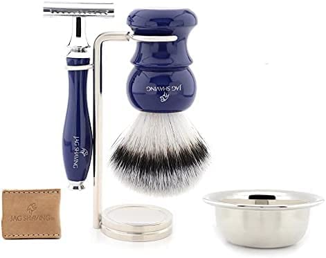 Jag Shaving Double Edge zestaw do golenia, pędzel do golenia ze sztucznych włosów, stojak i miska do golenia