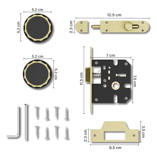 Image of Gloxy Mortise Keyless Lock Handle for Mortise Baby Latch Main Door Lock Store Room Without Key Pull Handle Set with Brass Baby Latch for Home |Antique & Black Finish (2 Years Warranty, Pack of 1)
