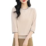 [Da&s] ニットセーター レディース 夏 7分袖 サマーニット 透かし編み 丸首 トップス 通気 快適 涼しい 高伸縮性 シンプル おしゃれ DJP0031BE-S