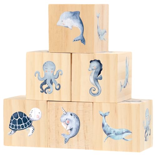 Image of Kigley 6 Pcs Nursery Decor for Girls & Boys - Ocean Watercolor Shelf Decor for Bedroom & Playroom Gifts