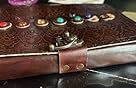 Handmade Leather Book Of Shadows Journal With Chakra Gem Stones & Brass Latch - Witchcraft Notebook