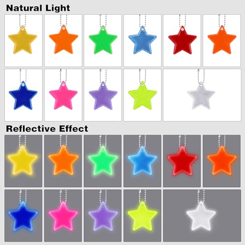 Zocipro 32Pcs Safety Reflector Pendants, High Visibility Star Reflector Pendant with Chain - Image 4