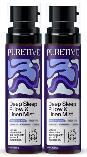 Image of PURETIVE Deep Sleep Pillow Mist Pack of 2 Sleep Mist | Body+Linen+Room | 100% Pure with Essential Oil | Reduce Tension & Restless Sleep | Promotes Restful & rejuvenating sleep | 200ml
