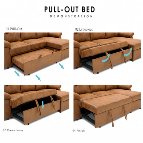 Image of KEIKI 88.5 inch Sectional Sleeper Sofa with Pull Out Bed,
