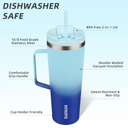 Image of BJPKPK 26oz Insulated Tumbler with Handle, Lid & Straw, Stainless Steel
