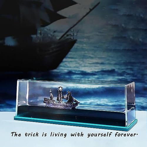 Black Pearl Pirate Ship in a Bottle – Boat in a Box Liquid Wave Fluid Drift Bottle Black Pearl Pirate Model Ship Sailing Simulation for Home Decoration Display Cases Desk Toy Gifts (Box)