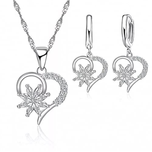 Parure en cristal et argent 925 massif style feuille d'érable et fleur ciselée haut de gamme