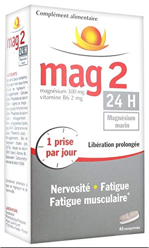 Mag 2 - 24H - Complément alimentaire à base de magnésium et de vitamine B6 - 45 comprimés