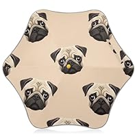 Cute Pug Dog Beige Kids Umbrella for Girls Strong Rain Umbrellas for Boys Toddlers Spf 50+ Sun Umbrellas Uv Protection Funny