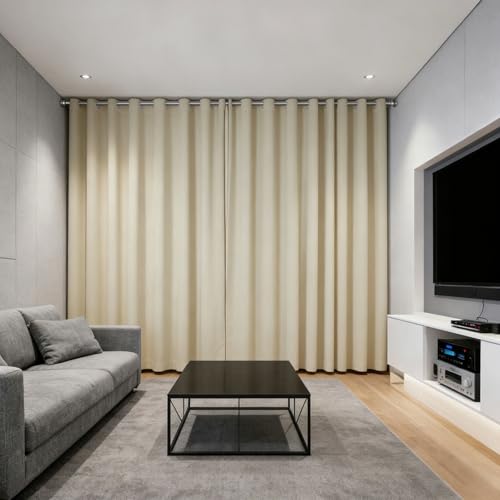 Rideaux opaque anti froid et bruit pour isoler le vitrage des balcons en beige