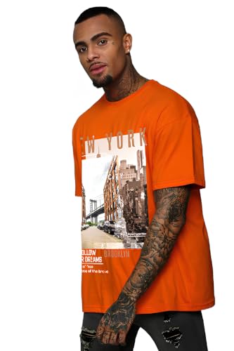 Image of CHKOKKO Mens Polyester Stylish Oversized T Shirt for Daily & Casual Wear Printed Design with Drop Shoulder & Half Sleeves