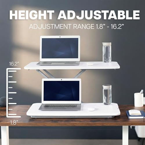 Image of VIVO White 29 inch Single Top Standing Desk Converter, DESK-V000UW | Economy, Height Adjustable, Sit Stand Tabletop Monitor and Laptop Riser Workstation, Holds 22 lbs, No Assembly Required