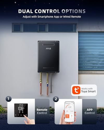 Image of APUS 190,000 BTU Outdoor Tankless Water Heater, 8.1 GPM Natural Gas Instant Hot Water Heater with WiFi & Remote Control, High Efficiency for Supports 5 Outlets