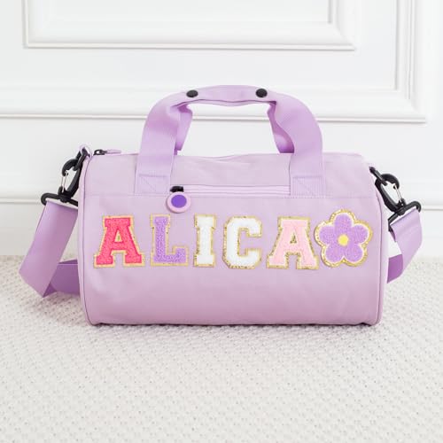 Personalized Kids Dance Duffle Bag,Custom Travel Bag for Toddler with Chenille Letter,Kids Ballet Bag,Weekender Overnight Bag,Sewn on Patches3