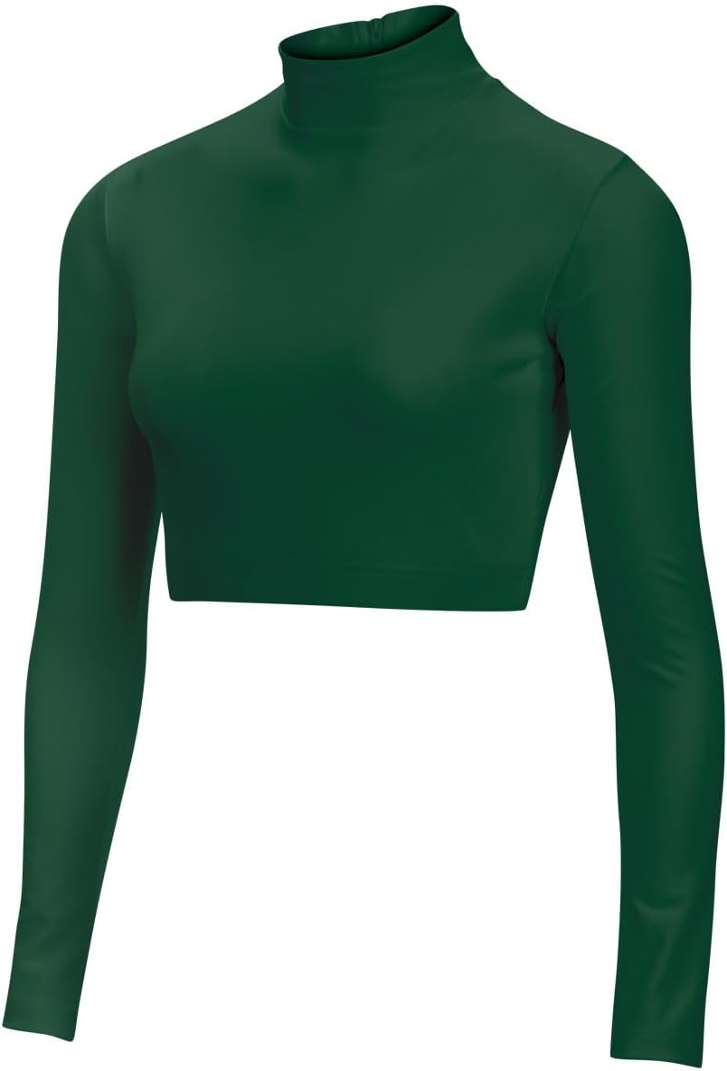 chassé Girls Long Sleeve Cropped Bodysuit, Mock Neck Cheerleading Shirt