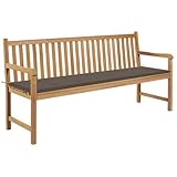 Zeehear Gartenbank 175 cm Massivholz Teak, wetterfest, für Garten & Terrasse, inklusive bequemer Taupe Auflage, robuste Parkbank für Außenbereiche