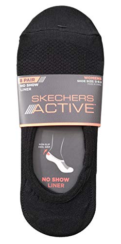 Skechers Women's No Show Liner Socks 8 Pairs Black White Grey, Medium