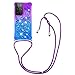 Produktbild YMCASE Handykette Hülle für Samsung Galaxy S21 Ultra 5G, Smartphone Necklace Glitzer Transparent Silikonhülle mit Band - Handyhülle Case mit Stylische Kette zum umhängen, Lila und Blau