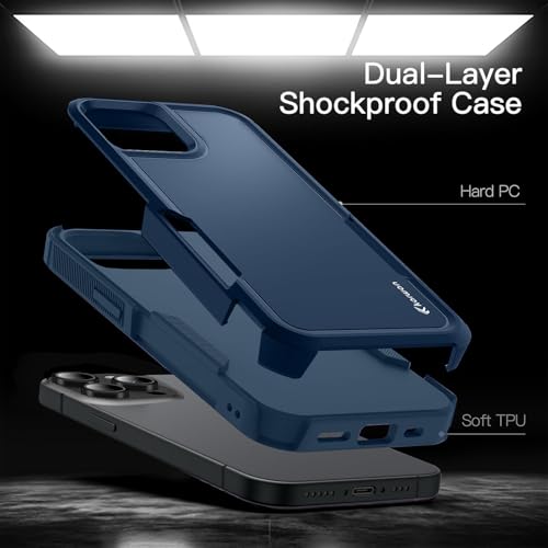 Image of KARWAN Shockproof Back Case Cover Compatible with iPhone 16 Pro Max, Heavy Duty Case with 360 Degree Camera Protection, Dual Layer Rugged Bumper Protection Cover with Matte Finish (Blue)