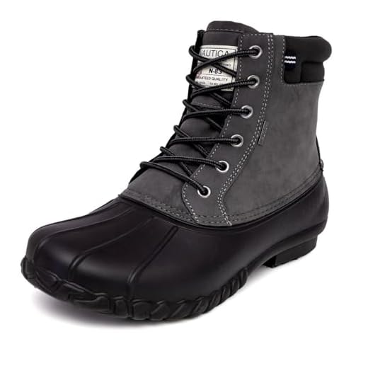 Nautica Mens Duck Boots - Waterproof Shell Insulated Snow Boot - Channing-Charcoal/Black-12