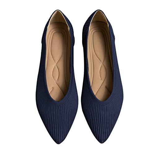 TINGRISE Women's Flats Shoes Pointed Toe Knit Ballet Comfortable Dressy Slip On Flat Navy US8 by TINGRISE - Used condition - CA$26.30