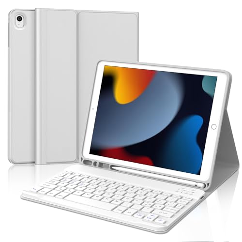 IVEOPPE Custodia Tastiera per iPad 9a Gen 2021/8a Gen 2020/7a Generazione 2019 10.2'/iPad Air 3/Pro 10.5 2017, Cover Tastiera Italiana Rimovibile per ipad, Grigio chiaro