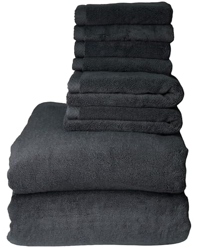 Westlinen Egyptian Cotton Bath Towel Set, 650 GSM 8-Piece β 2 Oversized Bath Sheets (31"x63"), 2 Hand Towels (16"x31"), 4 Washcloths (13"x13") β Dark Gray