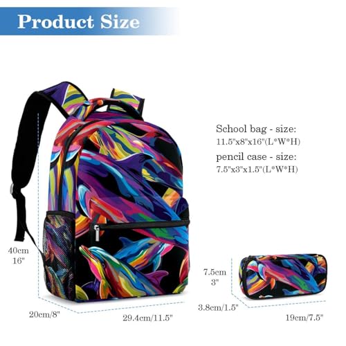Cartable dauphin coloré grand sac à dos de voyage et cours pour ado - 2