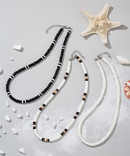Umode 3Pcs Handmade Puka Shell Necklace For Men Women, Summer Beach Natural Seashell Surfer Necklace Set, Hawaiian Boho Beaded Coconut Wood Choker Necklace Jewelry Gift For Teen Boys Girls #TOP1