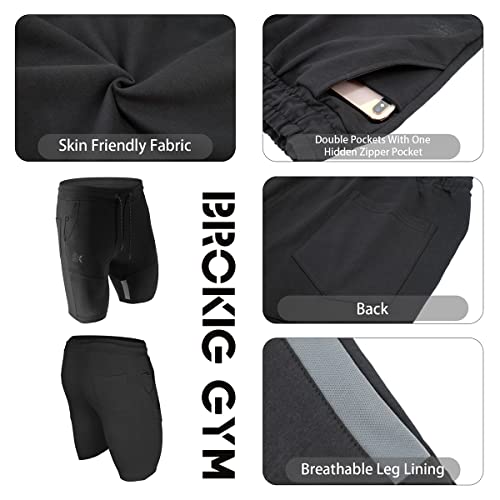 BROKIG Mens Thighs Mesh Gym Workout Shorts, Bodybuilding Slim Athletic Running Shorts for Men with Zipper Pockets 5