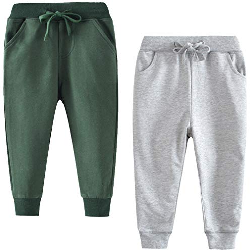 Little Boys Cotton Casual 2T Sweatpants Toddler Boys' Drawstring Elastic Waist Solid 2T Jogger Pants 2 Pack Set Gray Green 2T