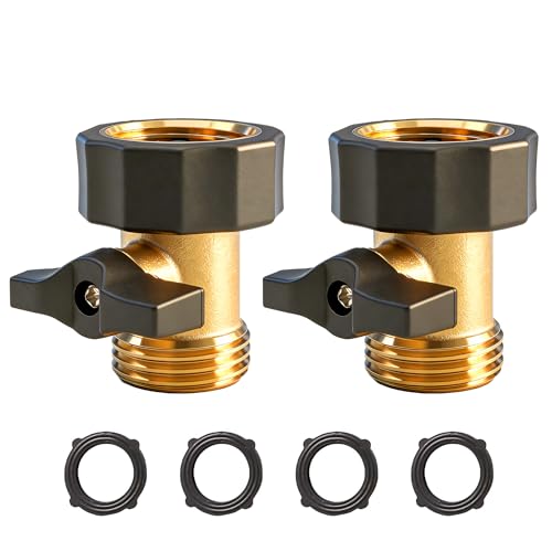 Xiny Tool Garden Hose Shut Off Valve 2 Pack 3/4 Inch Heavy Duty Brass Water Shut Off Valve Garden Hose Connector Extended Handle with 4 Extra Rubber Washers