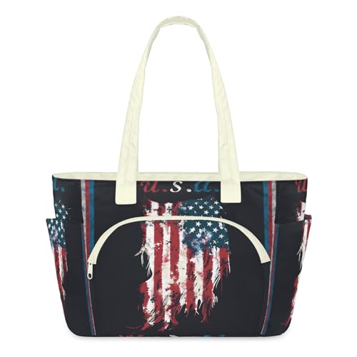 Sac fourre-tout avec drapeau américain pour femme | Grand sac à main matelassé léger