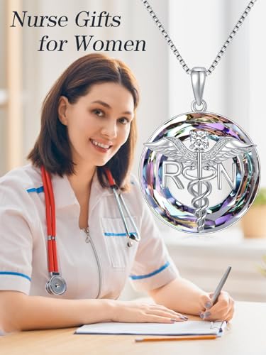 WINNICACA Nurse Gifts Nurse Pendant Sterling Silver Nurse Necklace Caduceus Angel Wings RN Necklace Stethoscope Necklaces Graduation Birthday Nurse's Day Christmas Gifts for Nurses2