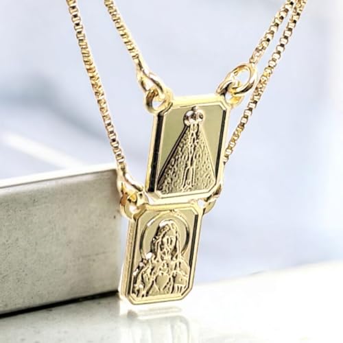 Escapulario Feminino Folheado Nossa Senhora Com Sagrado Coração Jesus