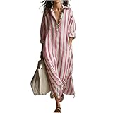 Vestidos Verano Mujer 2026, Vestidos Verano Mujer, Talla Grande Robe Ete Femme Midi Bohemio Elegantes Sueltos Cortas Ropa Boda Cuello V Manga Larga Fiesta Playa Corto Ropa Hippie, S