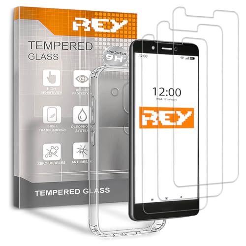 REY Pack 3X Pellicola salvaschermo e Cover per Huawei Honor 6X, Vetro temperato e Silicone TPU ad Alta Resistenza