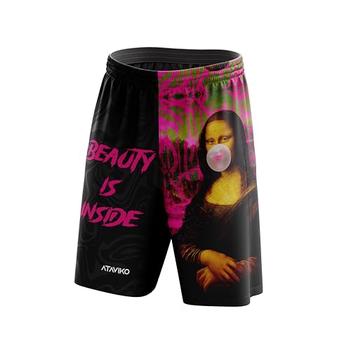 Ataviko Giocondart Pantaloncino Beach Volley Mare, Gym Palestra, Padel Tennis,Passeggio, Gioco e Tempo Libero, Sport Estivi (IT, Testo, M, Regular, Regular, Nero/Fuxia)
