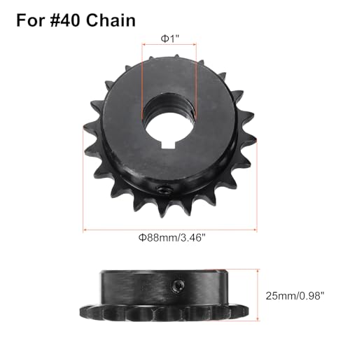 Image of uxcell #40 Chain Roller Sprocket B Type, 1 inch Bore 20 Tooth Single Strand Chain Sprocket, Carbon Steel, Keyway with Set Screws
