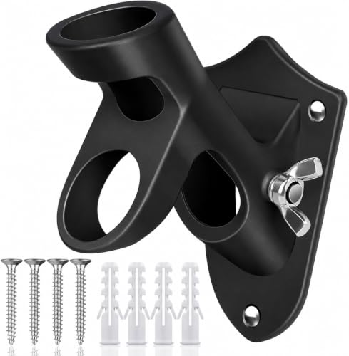 HOOPLE Flag Pole Holder for Outside House, Heavy Duty Aluminum Flag Holder & Flag Pole Mounting Bracket, Rust Free Wall Mount Flag Bracket with Stainless Hardware, Fits 1” Flag Pole (Black-1Pack)