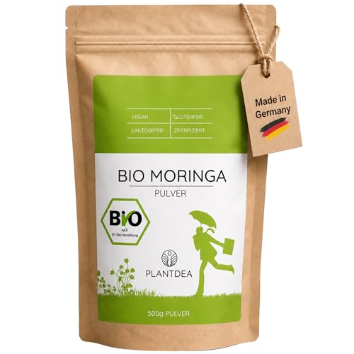 PlantDEA I Bio Moringa Pulver (500g) I 100% Bio-Moringapulver I Reich an Vitaminen Mineralstoffen & Antioxidantien I ideal als pflanzliche Proteinquelle