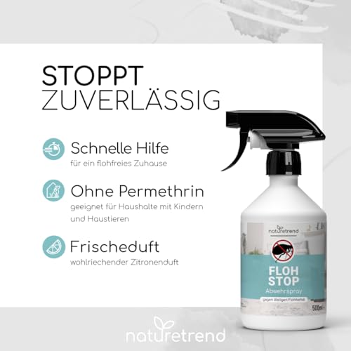 naturetrend Floh Stop Abwehrspray 500ml - Effektives Flohspray zur schnellen & langfristigen Abwehr I Effektives Mittel gegen Flöhe Anti Floh Spray