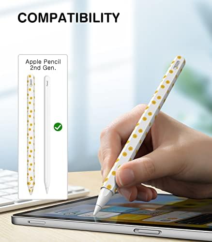 MoKo 2PACK Silicone Pencil Case Compatible with Apple Pencil 2nd Generation, Ultra Thin Protective Cover Anti-Slip Sleeve Case with Nib Cover, Sunflower+Sun