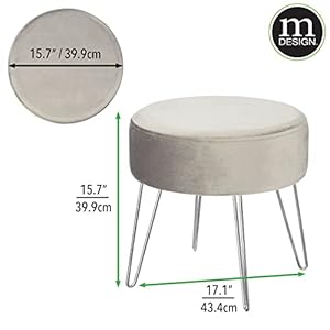 mDesign Round Padded Ottoman Footstool with Metal Hairpin Legs - Small Stool and Chair Pouf Furniture Seat for Dorm, Living Room, Office, Closet, Vanity, Bedroom, or Desk - Gray/Chrome mDesign Round Padded Ottoman Footstool with Metal Hairpin Legs Small Stool and Chair Pouf Furniture Seat for Dorm Living Room Office Closet Vanity Bedroom or Desk GrayChrome