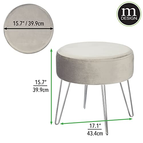 mDesign-Round-Padded-Ottoman-Footstool-with-Metal-Hairpin-Legs-Small-Stool-and-Chair-Pouf-Furniture-Seat-for-Dorm-Living-Room-Office-Closet-Vanity-Bedroom-or-Desk-GrayChrome mDesign Round Padded Ottoman Footstool with Metal Hairpin Legs Small Stool and Chair Pouf Furniture Seat for Dorm Living Room Office Closet Vanity Bedroom or Desk GrayChrome