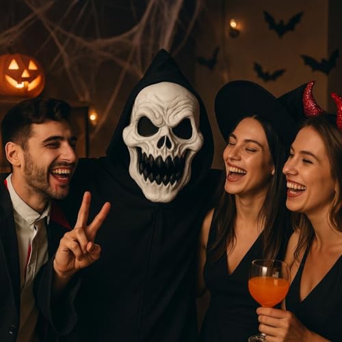 Image of Wanna Party Halloween Scary Skull Skeleton Mask White, Creepy Horror Mask for Adult Halloween Cosplay Costumes