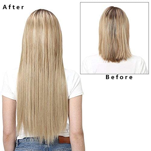 U Part Wig Full Head Light Brown Hair Extensions Clip in Long 24 Inch Straight Synthetic Hair Pieces for Women SARLA
