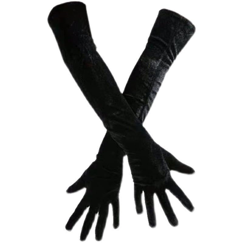 Long Black Velvet Evening and Opera Length Satin Formal Gloves,Special Occasion, Elbow Length